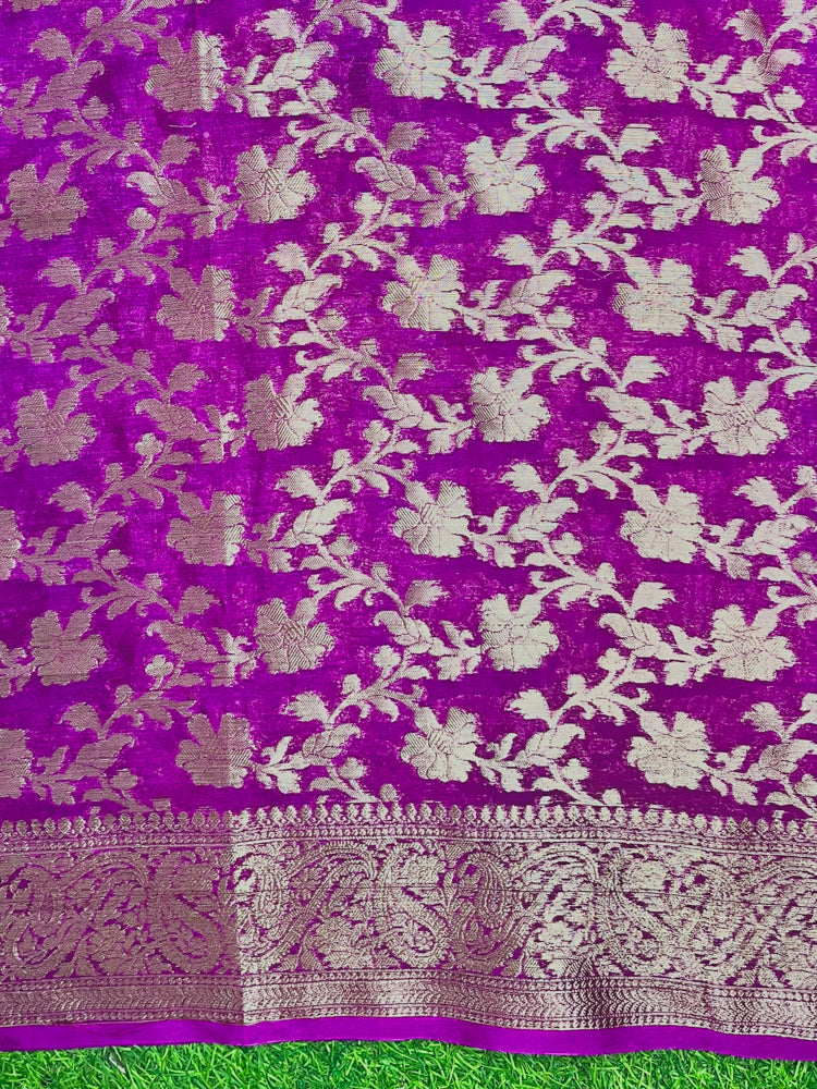 Banarasee Handwoven Semi Silk Plain Saree With Zari Border-Magenta