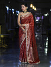 Banarasee Handloom Semi Silk Saree With Zari Buti Design & Lace Border-Dark Rust
