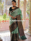 Banarasee Kora Muslin Saree With Jaal Design & Skirt Border-Green