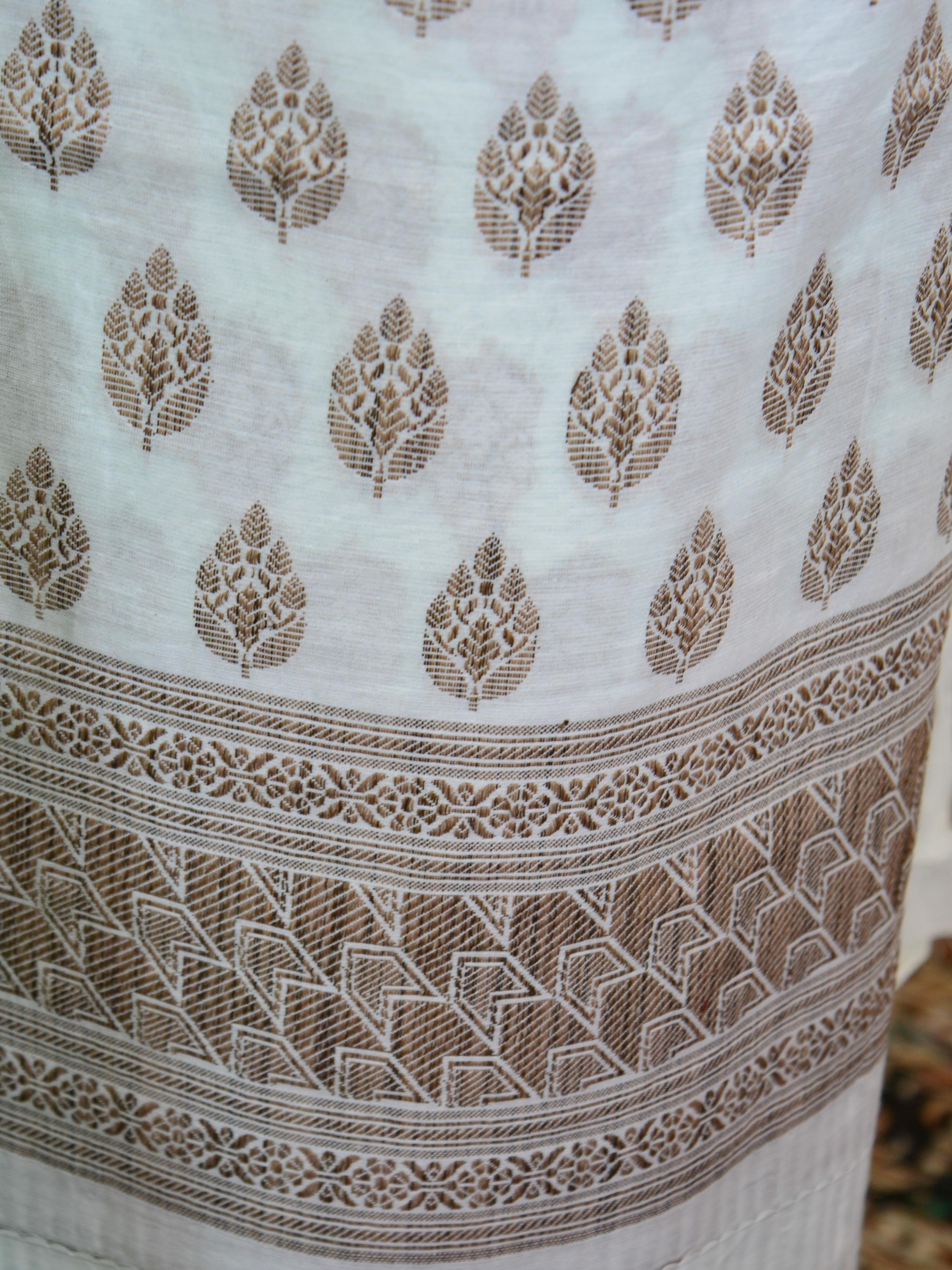 Banarasee Salwar Kameez Soft Cotton Resham Buti Fabric With Sea Green Dupatta-White