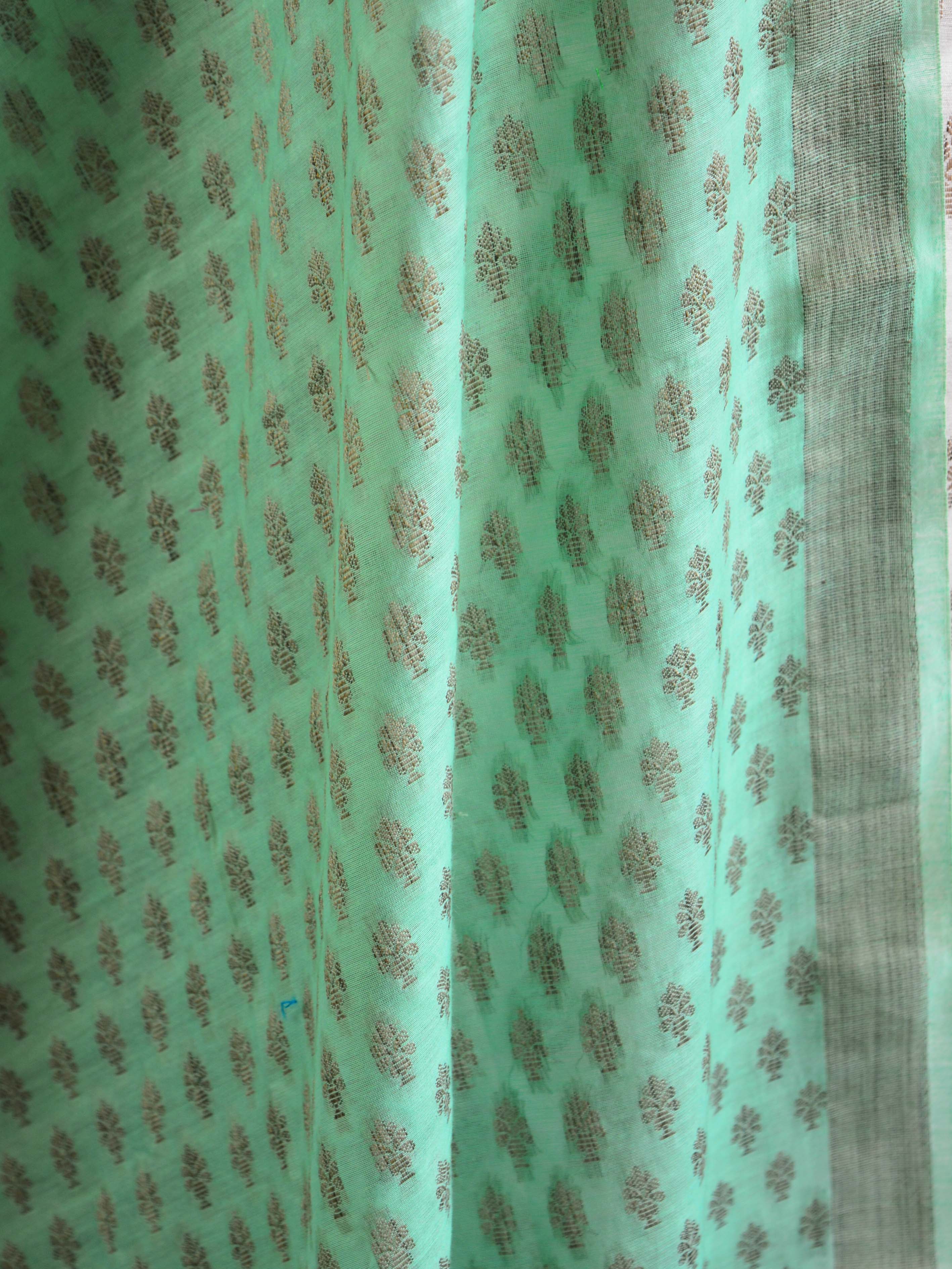 Banarasee Salwar Kameez Soft Cotton Resham Buti Fabric With Sea Green Dupatta-White