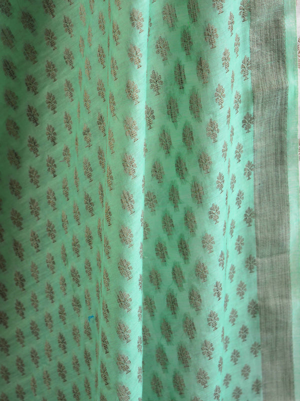Banarasee Salwar Kameez Soft Cotton Resham Buti Fabric With Sea Green Dupatta-White