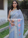 Banarasee Chanderi Cotton Floral Embroidered Saree-Grey