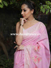 Banarasee Chanderi Cotton Floral Embroidered Saree-Pink