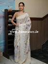 Banarasee Kota Doria Floral Embroidered Saree-White