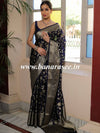 Banarasee Handwoven Semi-Chiffon Saree With Zari Jaal Work-Deep Blue