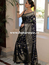 Banarasee Handwoven Semi-Chiffon Saree With Zari Jaal Work-Deep Blue