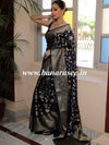 Banarasee Handwoven Semi-Chiffon Saree With Zari Jaal Work-Deep Blue