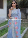 Banarasee Chanderi Cotton Floral Embroidered Saree-Grey
