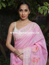 Banarasee Chanderi Cotton Floral Embroidered Saree-Pink