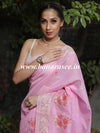 Banarasee Chanderi Cotton Floral Embroidered Saree-Pink
