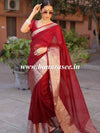 Banarasee Organza Mix Saree With Zari Border-Maroon
