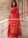 Bhagalpur Handloom Pure Linen Cotton Hand-Dyed Batik Pattern Saree-Maroon