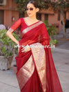 Banarasee Organza Mix Saree With Zari Border-Maroon