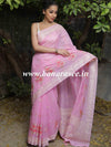 Banarasee Chanderi Cotton Floral Embroidered Saree-Pink