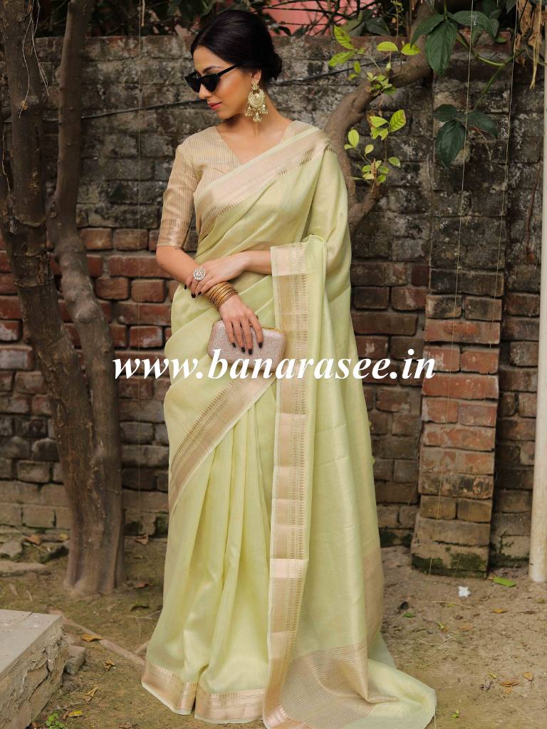 Banarasee Tissue Saree-Green