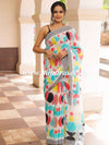 Handloom Mul Cotton Hand-block Print Saree-White