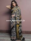 Linen Cotton Bagru Hand-Block Printed Saree-Black