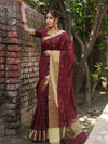 Banarasee Chanderi Cotton Floral Embroidered Saree-Maroon
