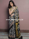Linen Cotton Bagru Hand-Block Printed Saree-Black