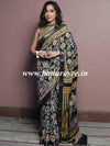 Linen Cotton Bagru Hand-Block Printed Saree-Black