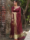 Banarasee Chanderi Cotton Floral Embroidered Saree-Maroon