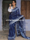 Linen Cotton Bagru Hand-Block Printed Saree-Blue