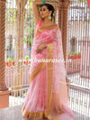 Banarasee Handwoven Organza Silk With Embroidered Saree-Pink & White