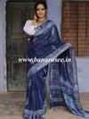 Linen Cotton Bagru Hand-Block Printed Saree-Blue