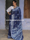 Linen Cotton Bagru Hand-Block Printed Saree-Blue