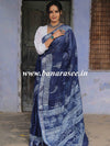 Linen Cotton Bagru Hand-Block Printed Saree-Blue