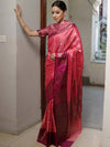 Banarasee Handwoven Soft Semi Silk Saree With Contrast Border Design-Peach
