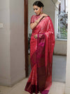 Banarasee Handwoven Soft Semi Silk Saree With Contrast Border Design-Peach