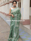 Linen Cotton Bagru Hand-Block Printed Saree-Green