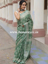 Linen Cotton Bagru Hand-Block Printed Saree-Green
