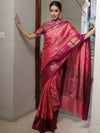 Banarasee Handwoven Soft Semi Silk Saree With Contrast Border Design-Peach