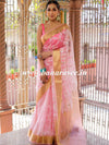 Banarasee Handwoven Organza Silk With Embroidered Saree-Pink & White