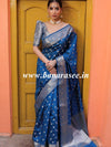 Banarasee Handwoven Pure Silk Cotton Saree With Zari Buti & Border-Azure Blue