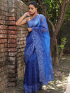 Banarasee Handwoven Organza Silk Floral Embroidered Saree-Royal Blue
