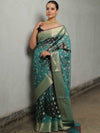 Banarasee Cotton Silk Zari Border & Buta Saree-Green