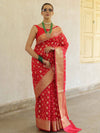 Banarasee Cotton Silk Zari Border & Buta Saree-Red