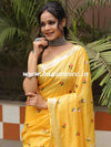 Bhagalpur Linen Cotton Resham Embroidered Saree-Yellow