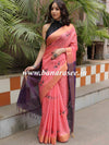 Bhagalpur Linen Cotton Resham Embroidered Saree-Pink
