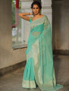 Banarasee Organza Silk Saree With Zari Motifs & Border-Sea Green