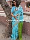 Bhagalpur Linen Cotton Resham Embroidered Saree-Blue
