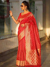 Banarasee Organza Silk Saree With Zari Motifs & Border-Red