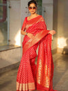 Banarasee Organza Silk Saree With Zari Motifs & Border-Red