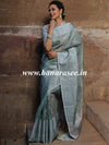 Banarasee Handwoven Broad Border Silver Zari Buta Design Tissue Saree-Green