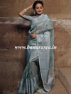 Banarasee Handwoven Broad Border Silver Zari Buta Design Tissue Saree-Green