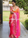 Banarasee Handwoven Dual  Color Semi Silk Saree With Floral Buta & Broad Border-Orange & Pink